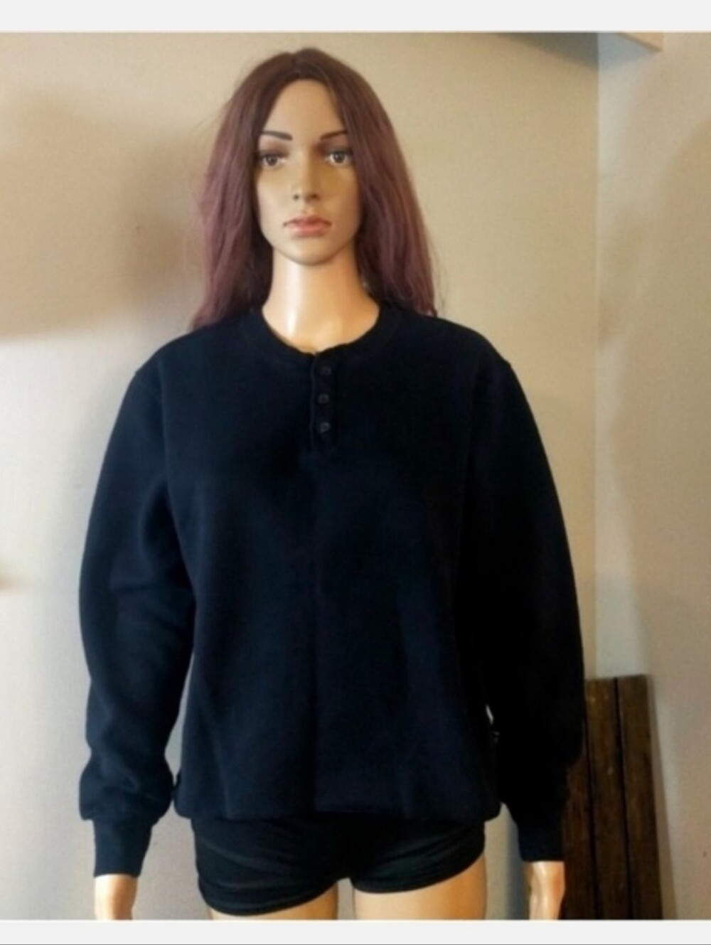 Aritzia TNA Black Crewneck Henley Sweater Pullover Size SMALL